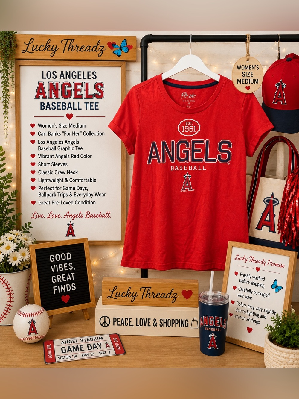 Women's Red Angels Baseball Graphic Tee - Crew Neck Short Sleeve